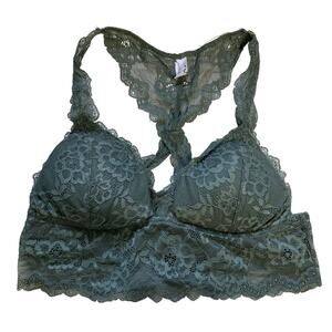 Wishlist Green Lace Padded Nylon Blend Bralette Racerback Lace Trim Size L
